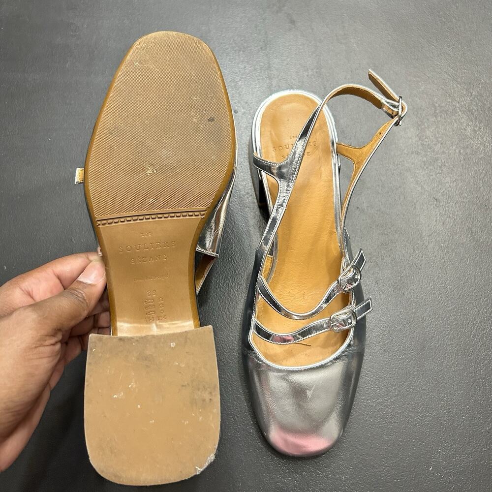 Sézane Paula Babies Mary Jane Slingback Pumps In Silver Patent Leather Size 39 - Picture 6 of 7